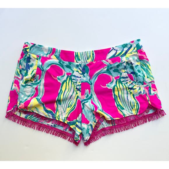Lilly Pulitzer Cocoa Shorts Magenta Hottie Fringe 3" Inseam Size Large - Picture 1 of 9